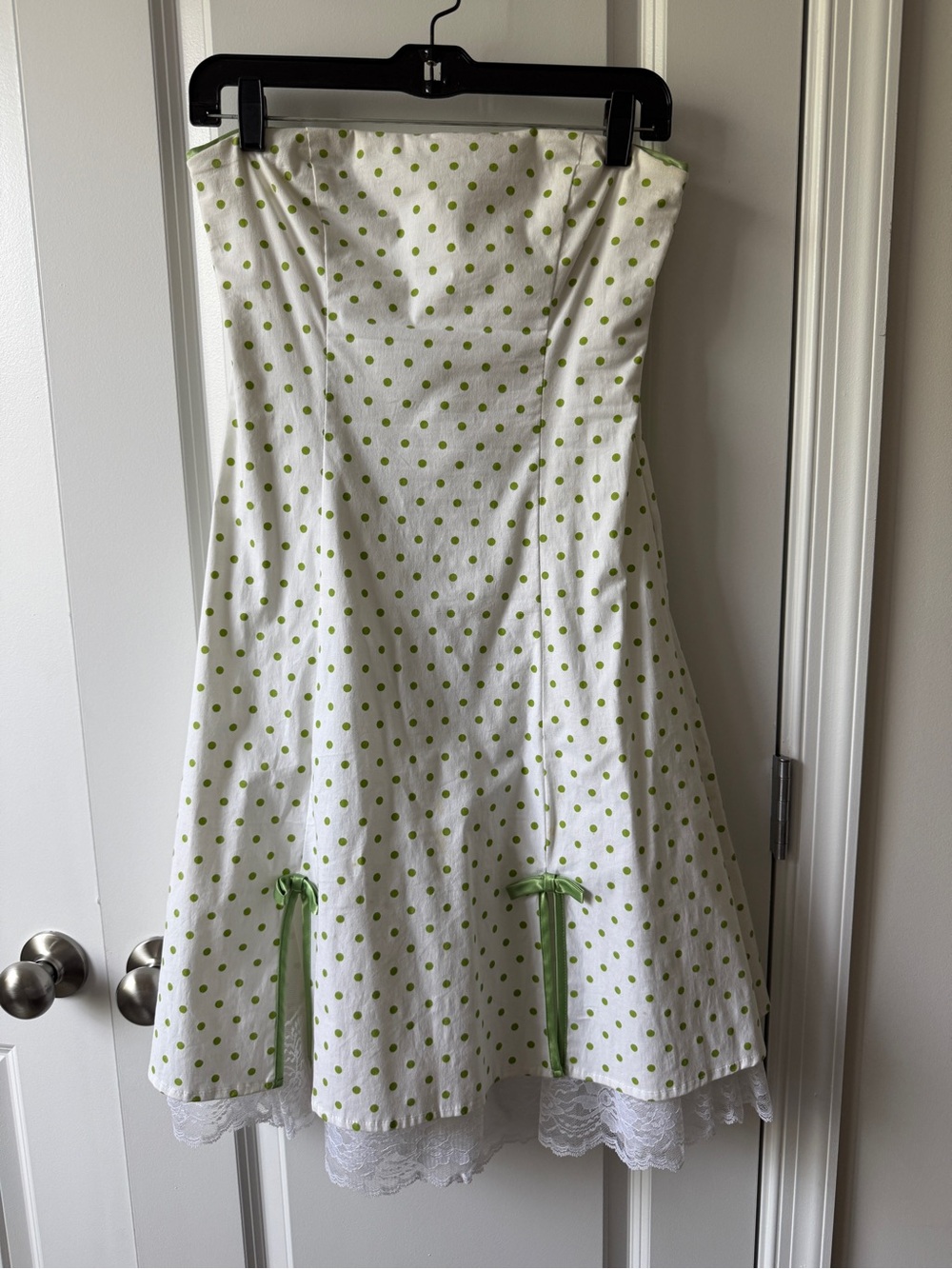 BCX White Strapless Dress with Lime Green Polka Dots